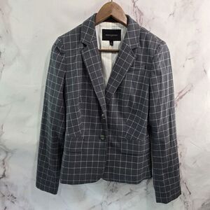 Banana Republic Blazer Womens 4 Small Gray Plaid Windowpane Jacket Two Button